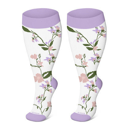 Chaussettes de compression à fleurs harmonieuses grande taille 2XL-4XL - Violet clair - 4XL - image 6