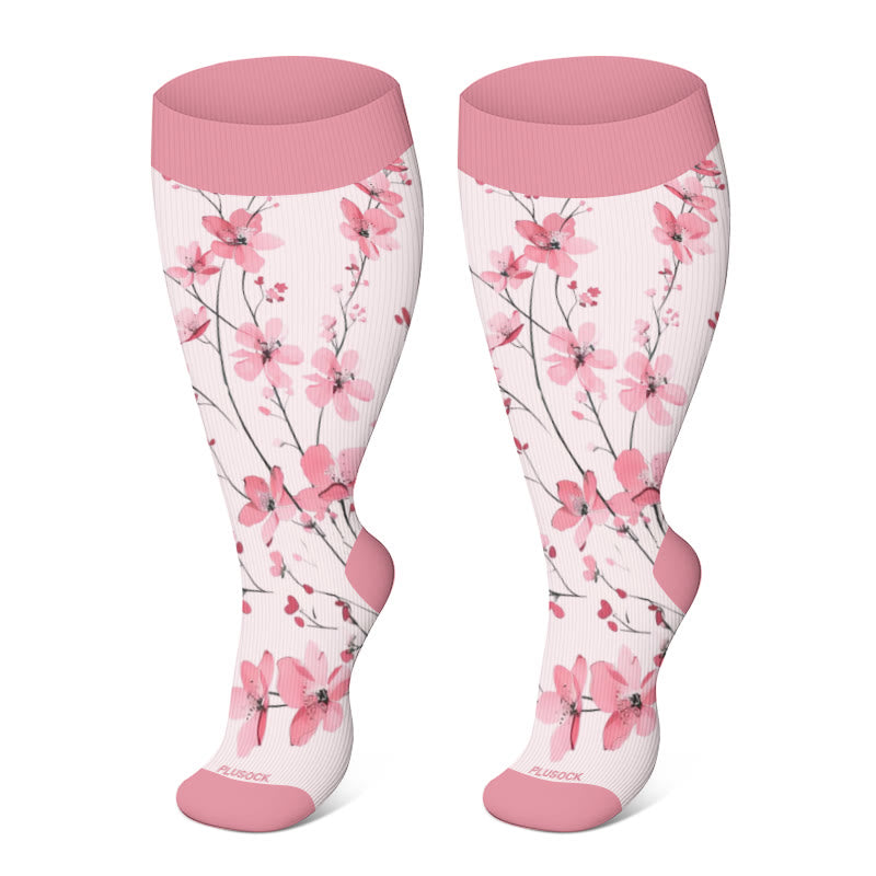 Chaussettes de compression à fleurs harmonieuses grande taille 2XL-4XL - Rose foncé - 4XL - image 11