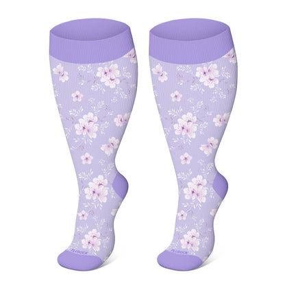 Chaussettes de compression à fleurs harmonieuses grande taille 2XL-4XL - Violet foncé - 4XL - image 13