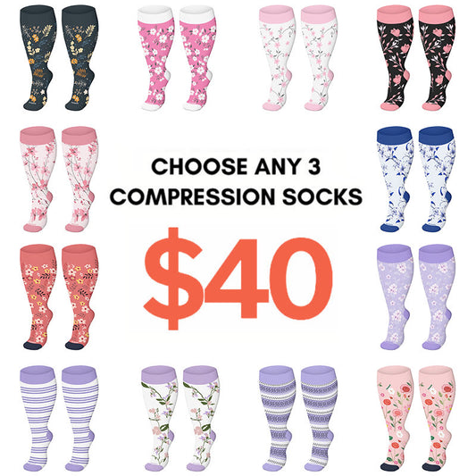 Chaussettes de compression à fleurs harmonieuses grande taille 2XL-4XL - image 1