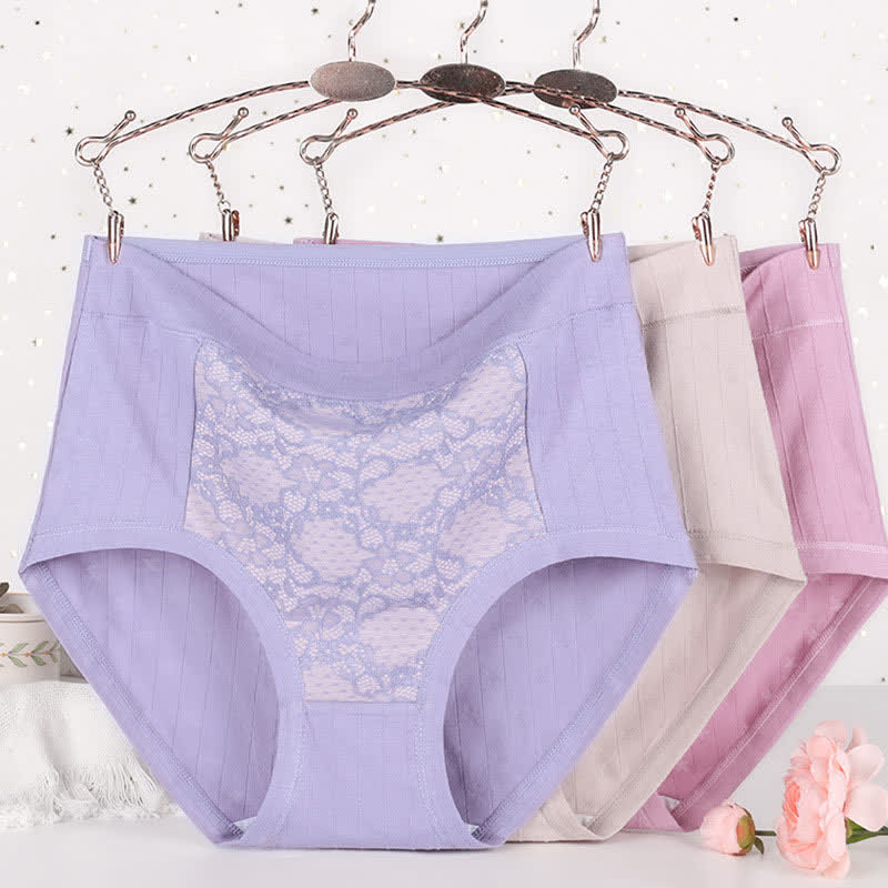 Culotte taille haute en coton et dentelle florale (lot de 3)