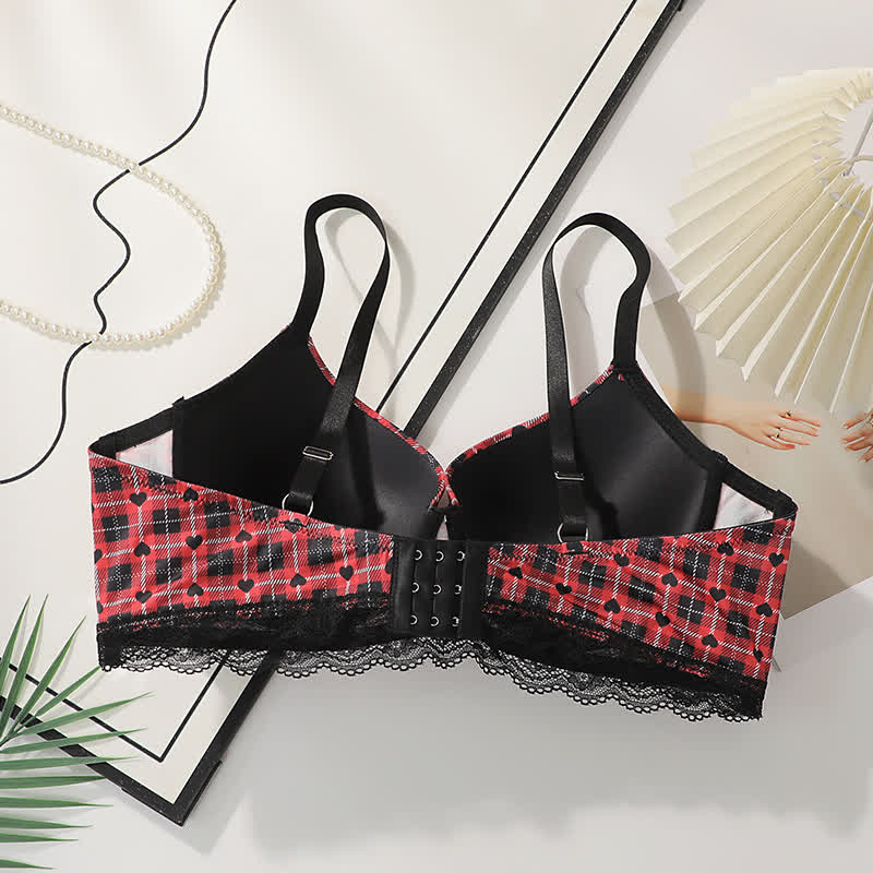 Soutien-gorge à armatures froncé à motif cœur à carreaux