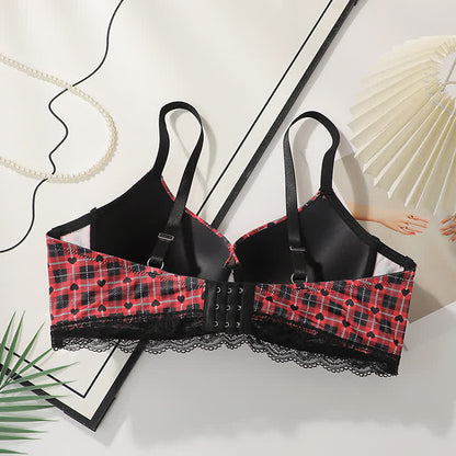 Soutien-gorge à armatures froncé à motif cœur à carreaux