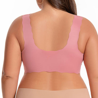 Soutien-gorge sans armatures à fermeture frontale et bords ondulés