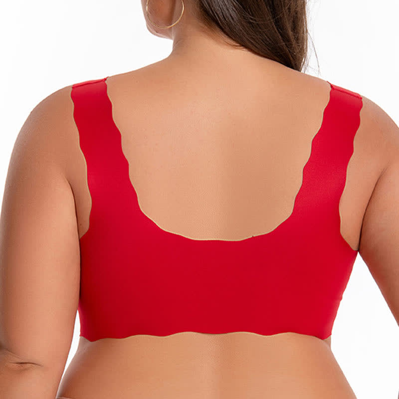 Soutien-gorge sans armatures à fermeture frontale et bords ondulés