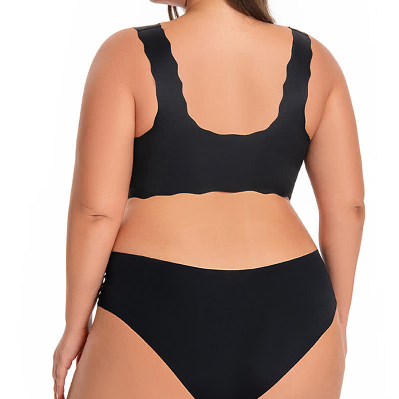 Soutien-gorge sans armatures à fermeture frontale et bords ondulés