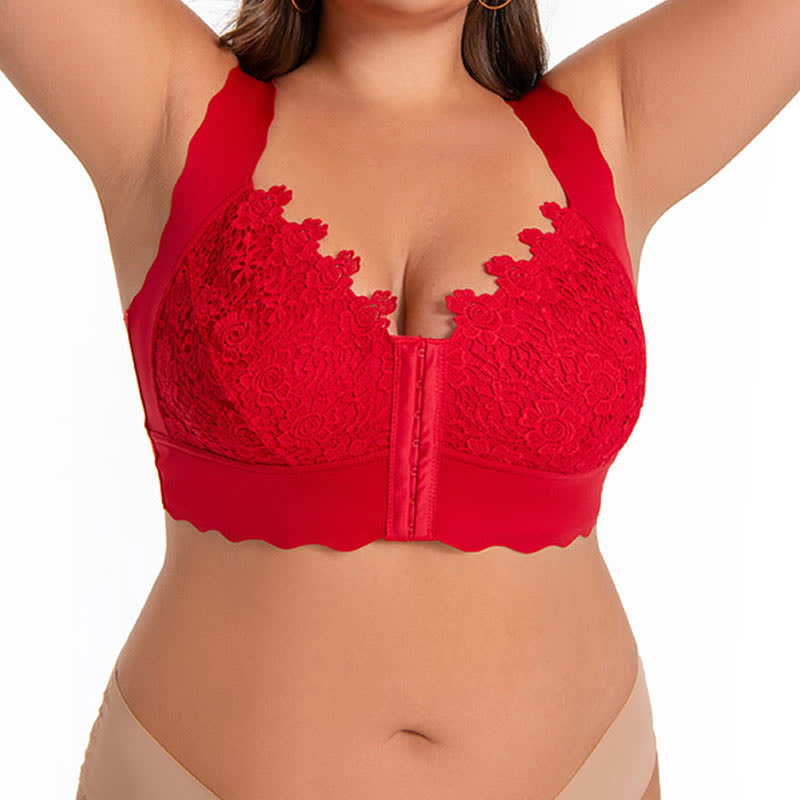 Soutien-gorge sans armatures à fermeture frontale et bords ondulés