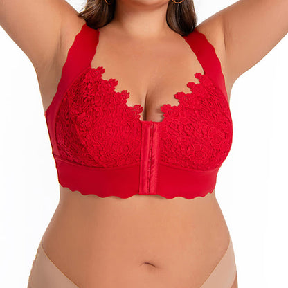 Soutien-gorge sans armatures à fermeture frontale et bords ondulés