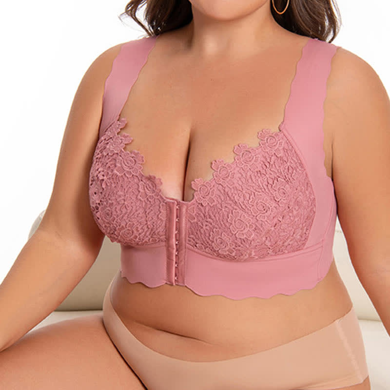 Soutien-gorge sans armatures à fermeture frontale et bords ondulés