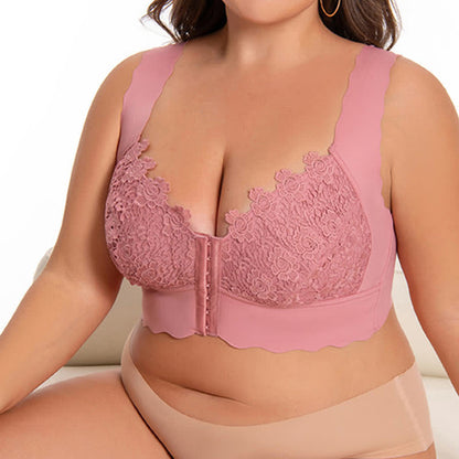 Soutien-gorge sans armatures à fermeture frontale et bords ondulés