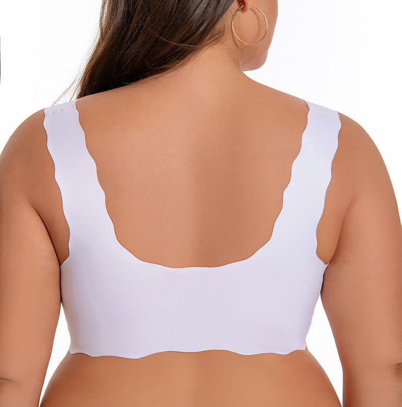 Soutien-gorge sans armatures à fermeture frontale et bords ondulés