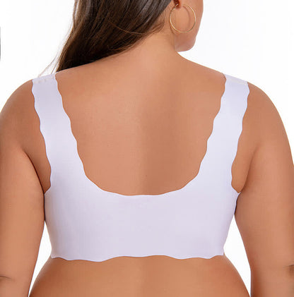 Soutien-gorge sans armatures à fermeture frontale et bords ondulés