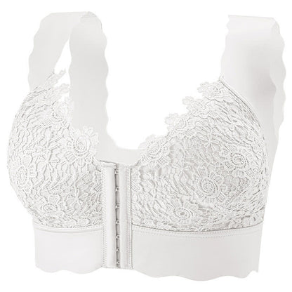 Soutien-gorge sans armatures à fermeture frontale et bords ondulés - Blanc - 5XL - image 12