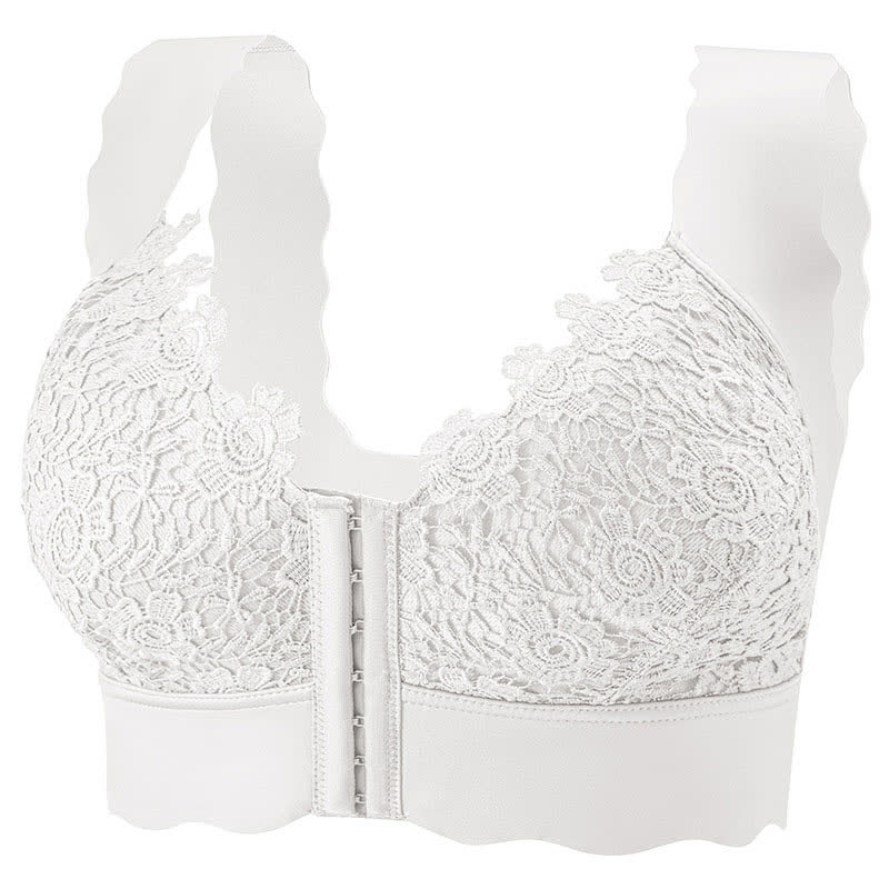 Soutien-gorge sans armatures à fermeture frontale et bords ondulés