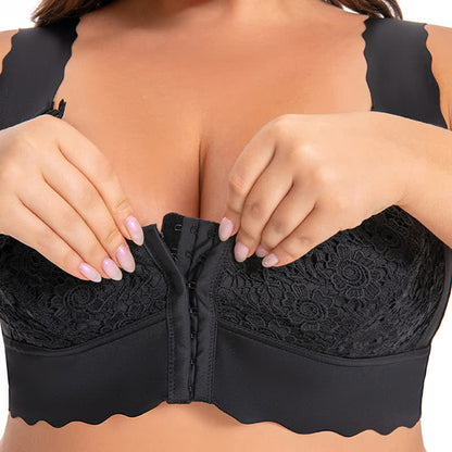 Soutien-gorge sans armatures à fermeture frontale et bords ondulés