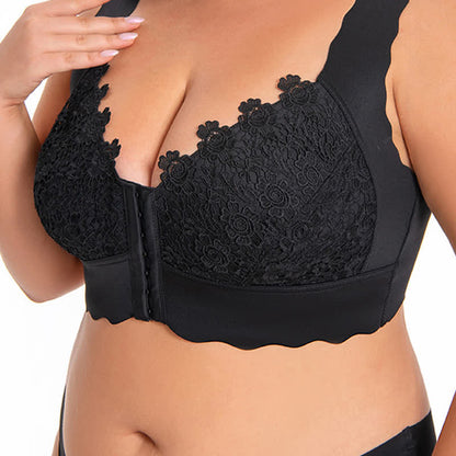 Soutien-gorge sans armatures à fermeture frontale et bords ondulés