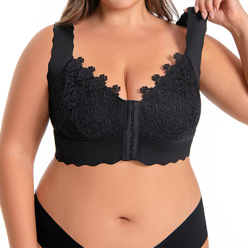 Soutien-gorge sans armatures à fermeture frontale et bords ondulés
