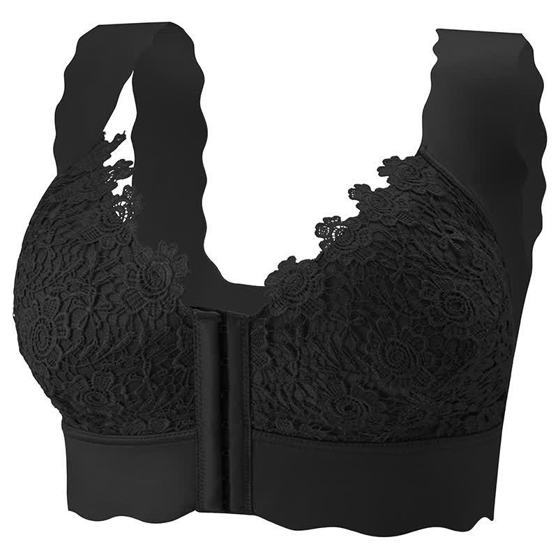 Soutien-gorge sans armatures à fermeture frontale et bords ondulés - Noir - 5XL - image 17