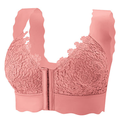 Soutien-gorge sans armatures à fermeture frontale et bords ondulés - Rose - 5XL - image 4