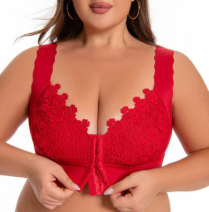 Soutien-gorge sans armatures à fermeture frontale et bords ondulés