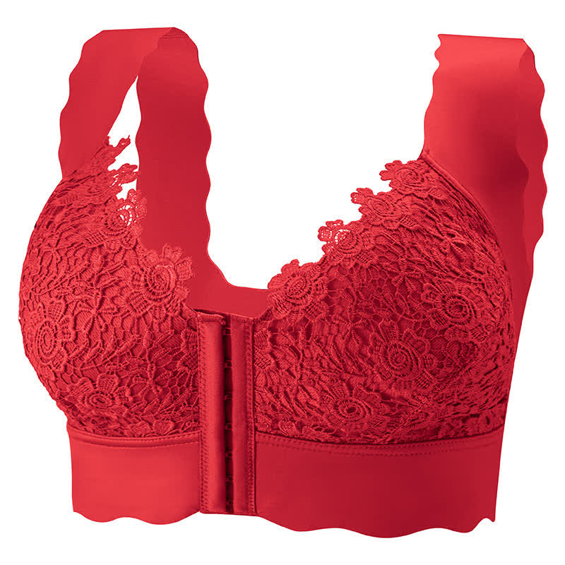 Soutien-gorge sans armatures à fermeture frontale et bords ondulés - Rouge - 5XL - image 8