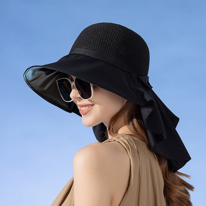 Chapeau bob respirant à large bord avec nœud - Noir - Taille unique - image 14