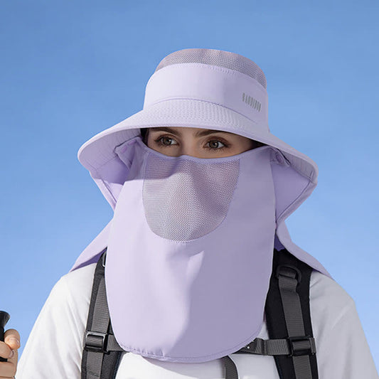 Chapeau bob de protection solaire avec foulard intégré - image 0