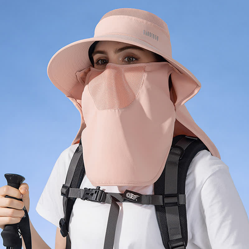 Chapeau bob de protection solaire avec foulard intégré - Rose - Taille unique - image 7