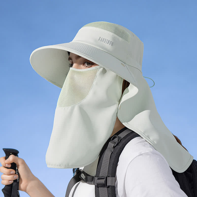 Chapeau bob de protection solaire avec foulard intégré - Vert clair - Taille unique - image 13