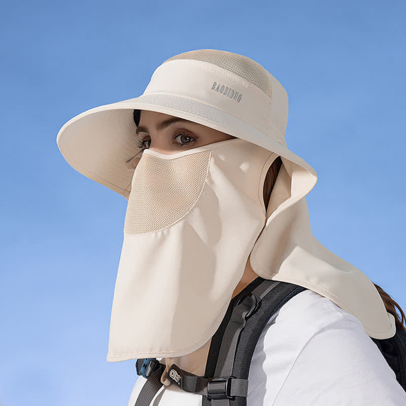 Chapeau bob de protection solaire avec foulard intégré - Beige - Taille unique - image 14