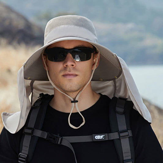 Chapeau de protection solaire avec rabat de nuque amovible - Beige - Taille unique - image 0