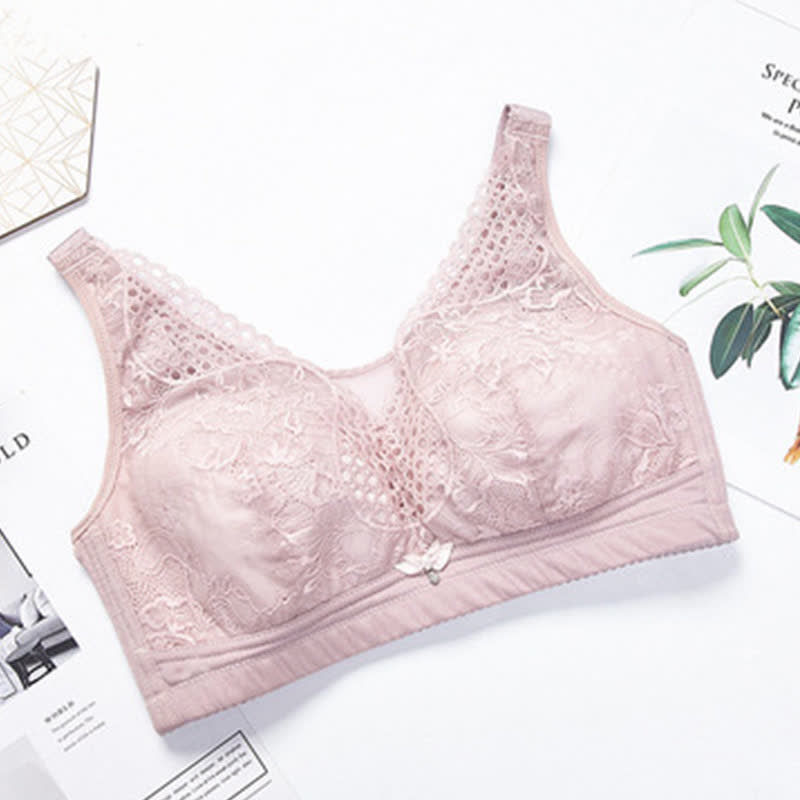 Soutien-gorge léger sans armatures à broderie florale - Rose - 44 - D - image 3