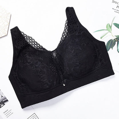 Soutien-gorge léger sans armatures à broderie florale - Noir - 44 - D - image 14