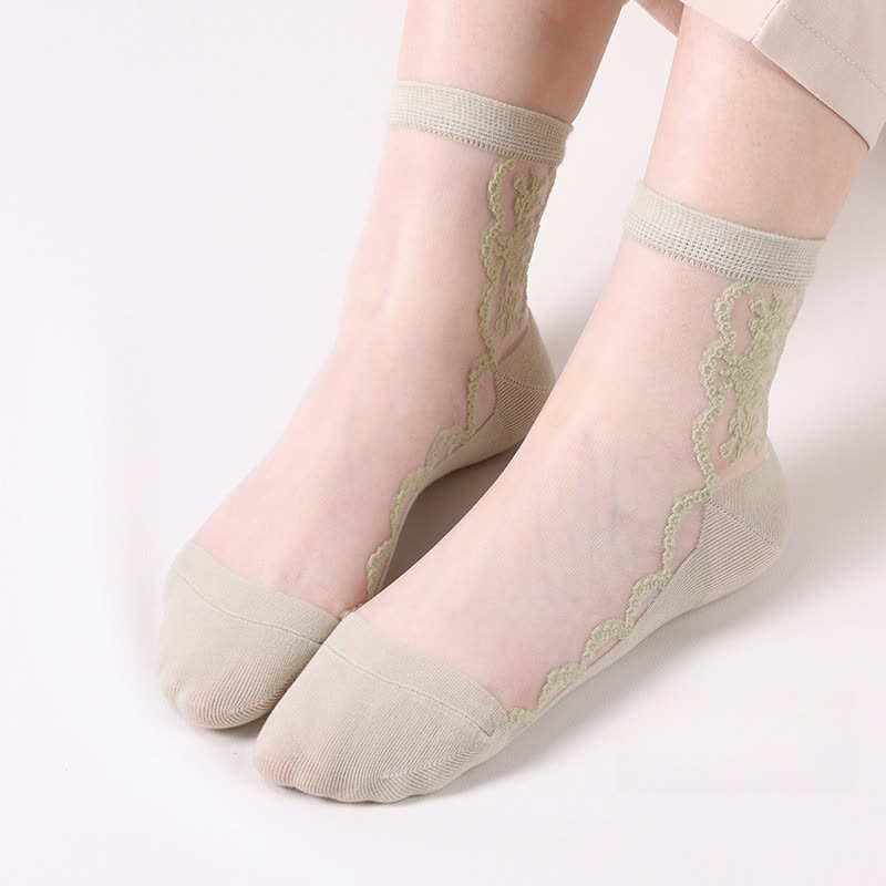 Chaussettes courtes en coton transparent à motifs floraux (8 paires) - Vert clair - EU36-40 (US3-7) - image 14