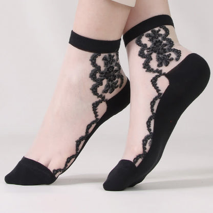 Chaussettes courtes en coton transparent à motifs floraux (8 paires) - image 4