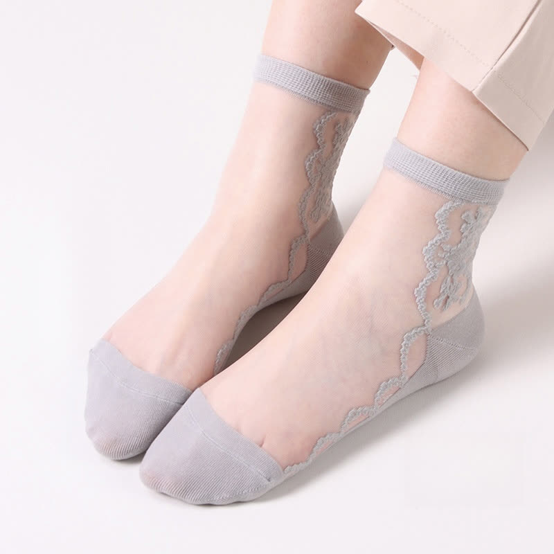 Chaussettes courtes en coton transparent à motifs floraux (8 paires) - Gris - EU36-40 (US3-7) - image 10