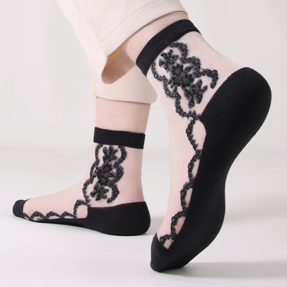 Chaussettes courtes en coton transparent à motifs floraux (8 paires) - image 5