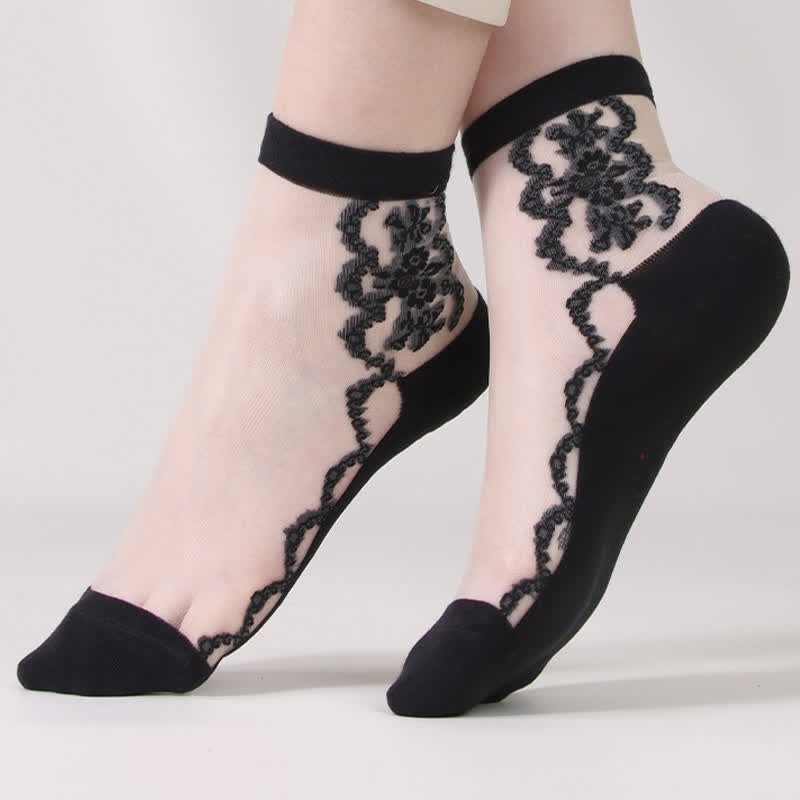 Chaussettes en coton transparent à fleurs grande taille (8 paires) - image 5