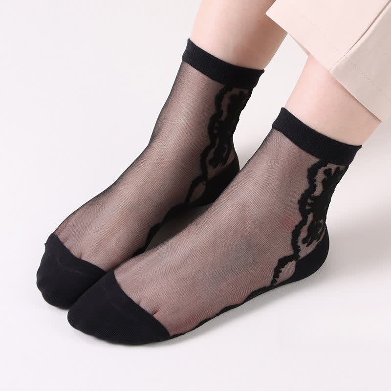 Chaussettes courtes en coton transparent à motifs floraux (8 paires) - Noir - EU36-40 (US3-7) - image 7