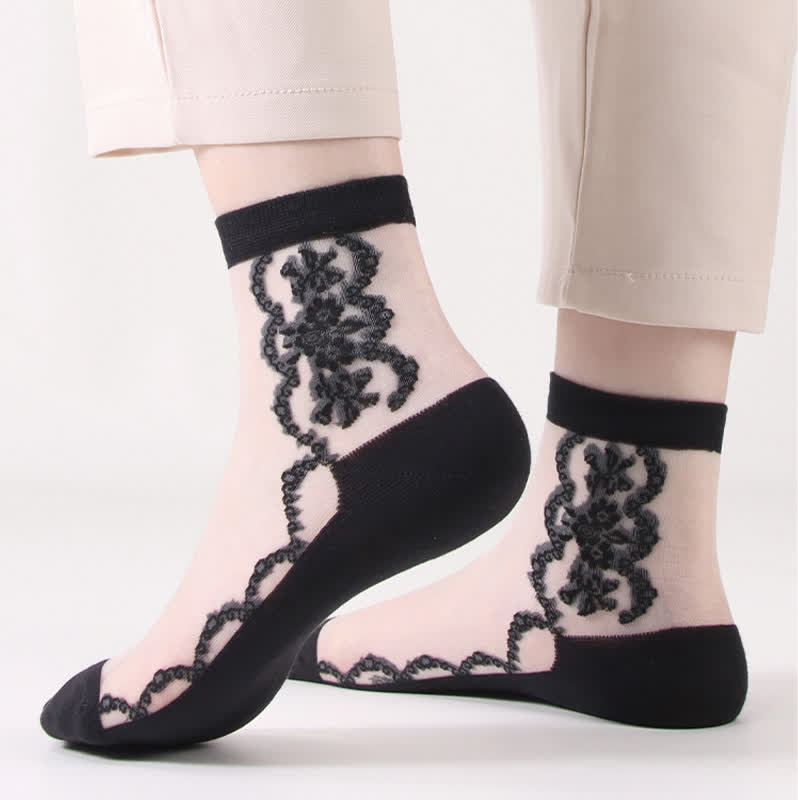 Chaussettes courtes en coton transparent à motifs floraux (8 paires) - image 3