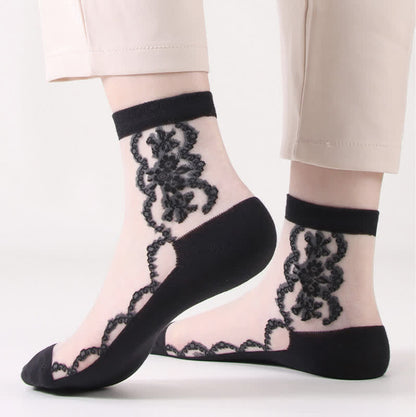 Chaussettes en coton transparent à fleurs grande taille (8 paires) - image 4