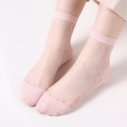 Chaussettes en coton transparent à fleurs grande taille (8 paires) - Rose clair - EU36-40 (US3-7) - image 10