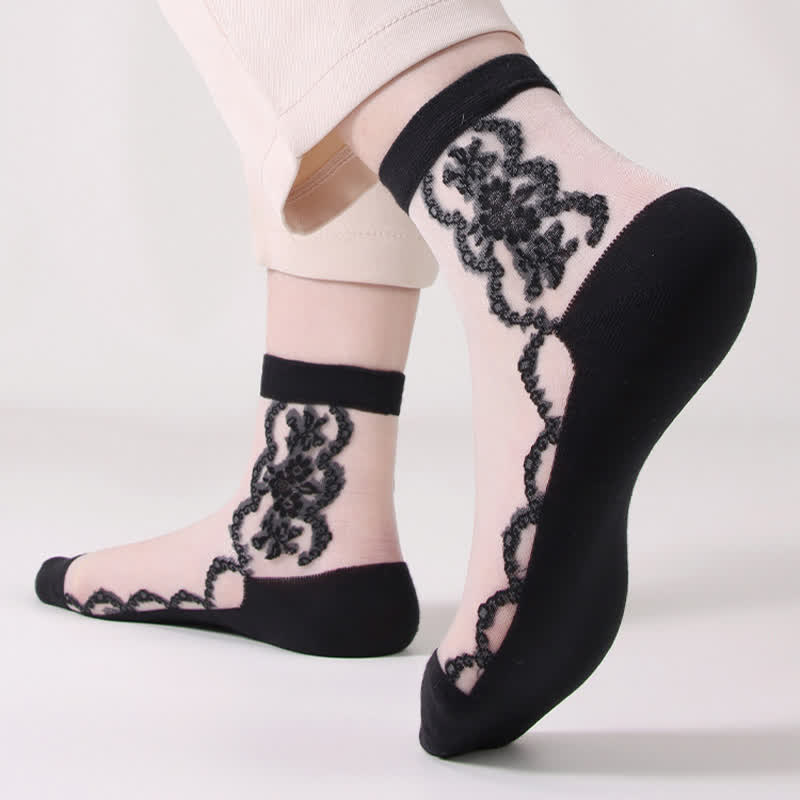 Chaussettes en coton transparent à fleurs grande taille (8 paires) - image 6