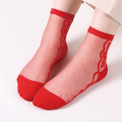 Chaussettes courtes en coton transparent à motifs floraux (8 paires) - Rouge - EU36-40 (US3-7) - image 8