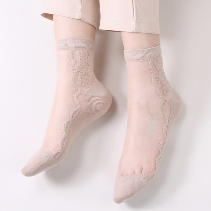 Chaussettes courtes en coton transparent à motifs floraux (8 paires) - image 13