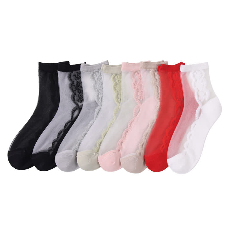 Chaussettes courtes en coton transparent à motifs floraux (8 paires) - Multicolore - EU36-40 (US3-7) - image 17