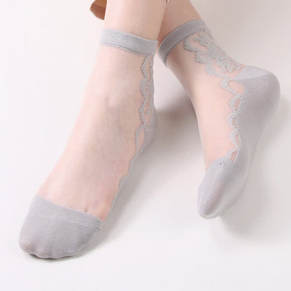 Chaussettes courtes en coton transparent à motifs floraux (8 paires) - image 11