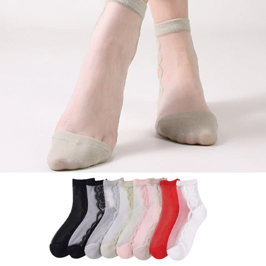 Chaussettes courtes en coton transparent à motifs floraux (8 paires) - image 0