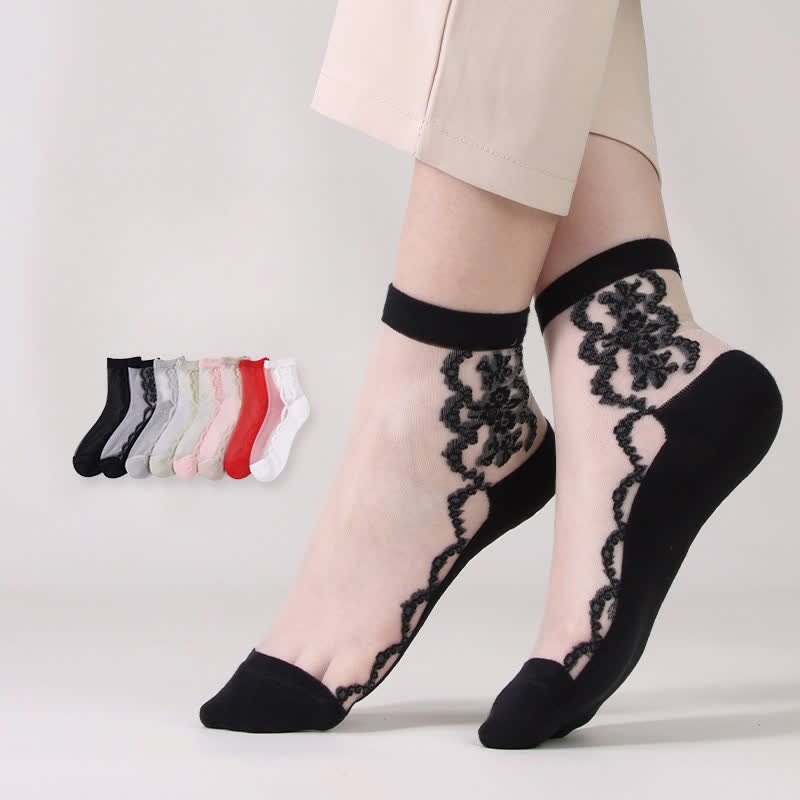 Chaussettes en coton transparent à fleurs grande taille (8 paires) - image 2