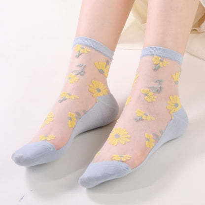 Chaussettes ultra-fines transparentes à motif marguerites (6 paires) - Bleu clair - EU36-40 (US3-7) - image 10